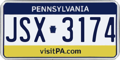 PA license plate JSX3174