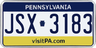 PA license plate JSX3183