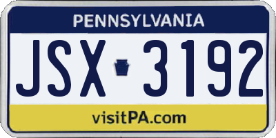 PA license plate JSX3192