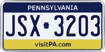 PA license plate JSX3203