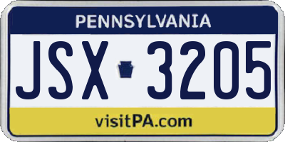 PA license plate JSX3205