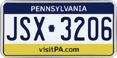 PA license plate JSX3206