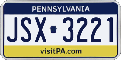 PA license plate JSX3221