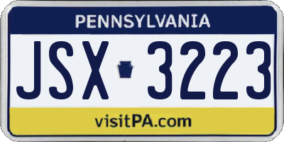 PA license plate JSX3223