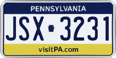 PA license plate JSX3231