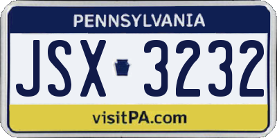 PA license plate JSX3232