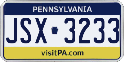 PA license plate JSX3233