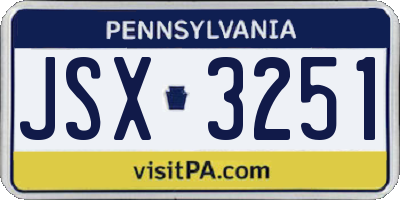 PA license plate JSX3251