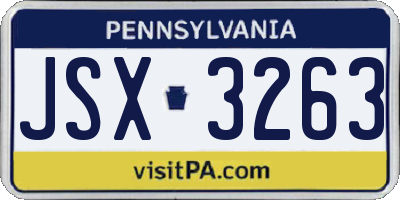 PA license plate JSX3263