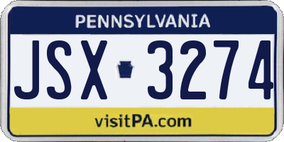 PA license plate JSX3274