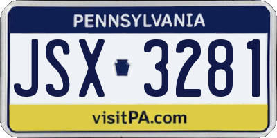PA license plate JSX3281