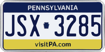 PA license plate JSX3285