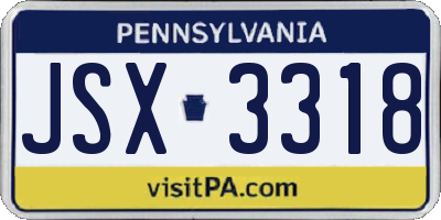 PA license plate JSX3318