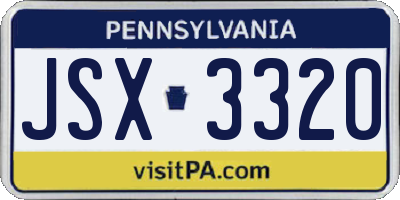 PA license plate JSX3320