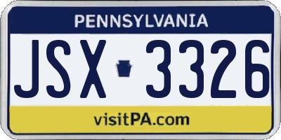 PA license plate JSX3326