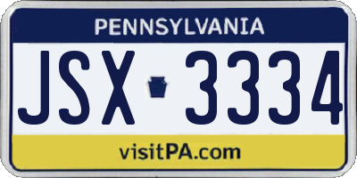 PA license plate JSX3334