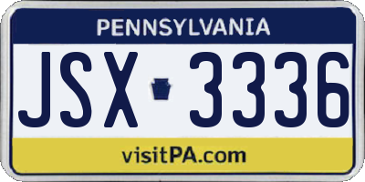 PA license plate JSX3336