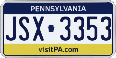 PA license plate JSX3353
