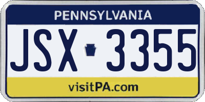 PA license plate JSX3355