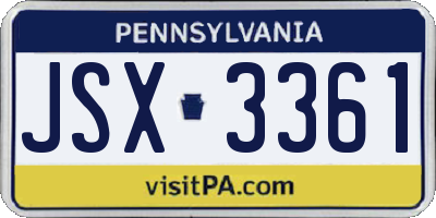 PA license plate JSX3361