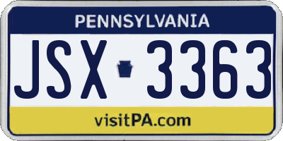 PA license plate JSX3363