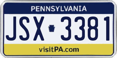 PA license plate JSX3381