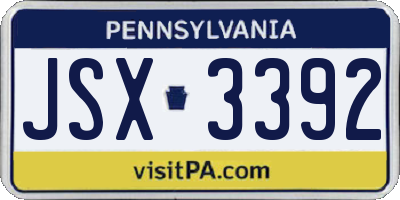 PA license plate JSX3392