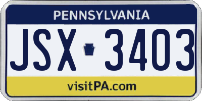 PA license plate JSX3403