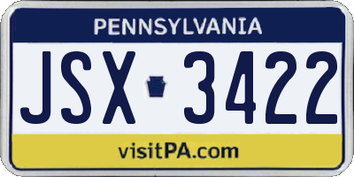 PA license plate JSX3422