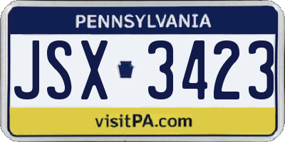 PA license plate JSX3423