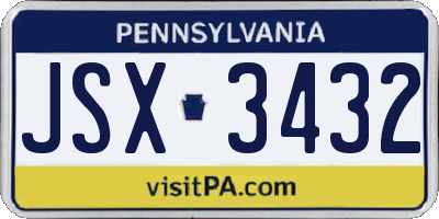 PA license plate JSX3432