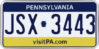 PA license plate JSX3443