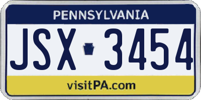 PA license plate JSX3454