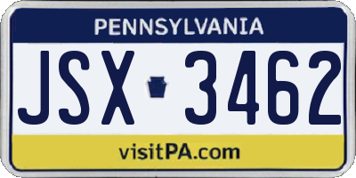 PA license plate JSX3462