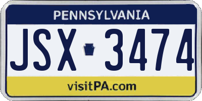 PA license plate JSX3474