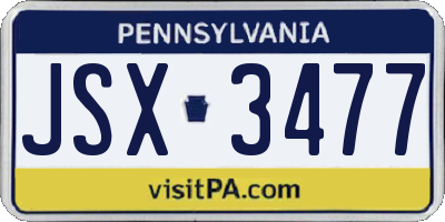 PA license plate JSX3477