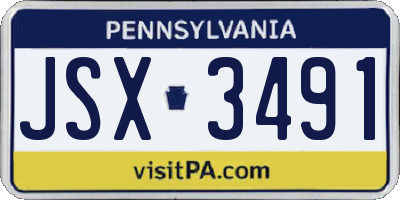 PA license plate JSX3491
