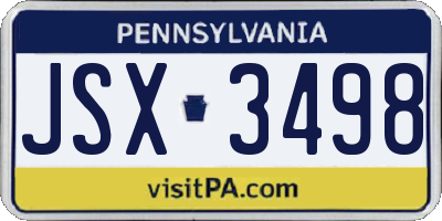 PA license plate JSX3498