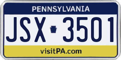 PA license plate JSX3501
