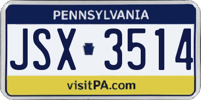 PA license plate JSX3514