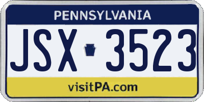 PA license plate JSX3523