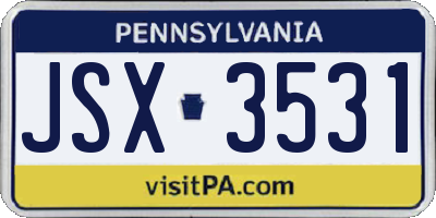 PA license plate JSX3531