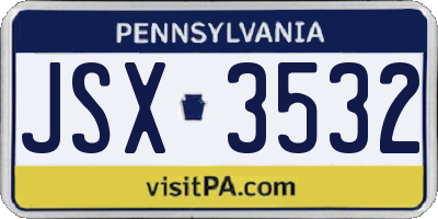 PA license plate JSX3532