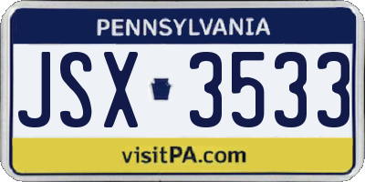 PA license plate JSX3533