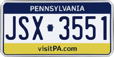 PA license plate JSX3551