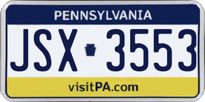PA license plate JSX3553