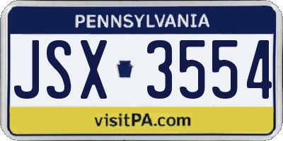 PA license plate JSX3554