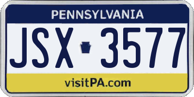PA license plate JSX3577