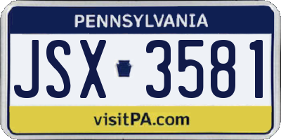 PA license plate JSX3581