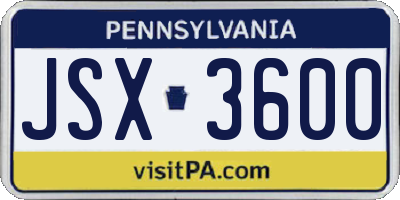 PA license plate JSX3600